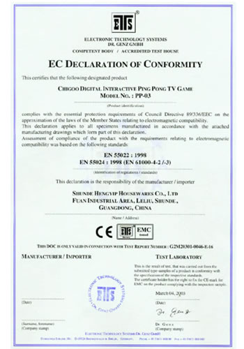 EC Declaration of Conformity