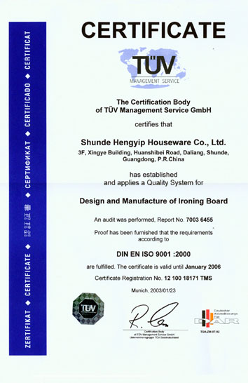 ISO9001:2000 Certificate of TUV Germany